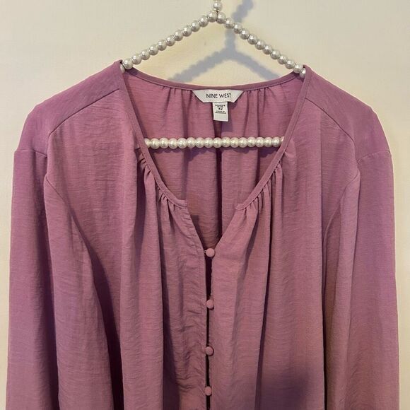 Nine West women’s top 3X button front balloon sleeve tunic boho peasant fairy pu - Picture 6 of 11